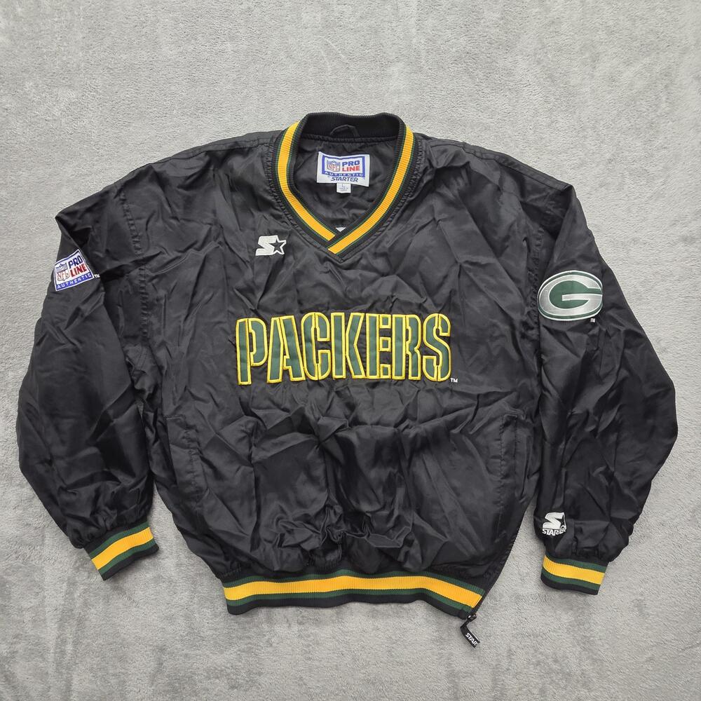 Green Bay Packers Jacket Mens L Black NFL Football Starter Pullover Pro-Line